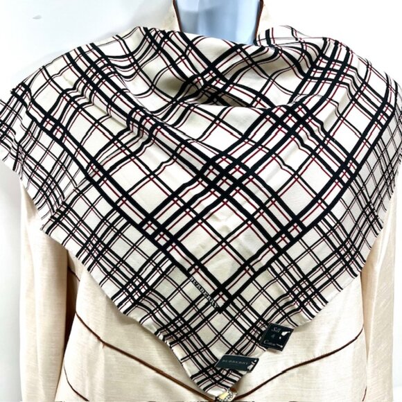 New Tag Men/Women   Burberry  Bandana /MiniScarf 23" Silk Cotton Ivery Blk(9 - Picture 7 of 10